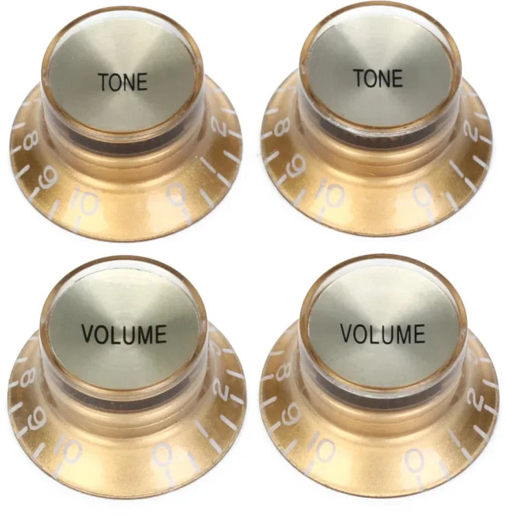 Gibson Top Hat Knobs with Inserts - 4 pack, Gold w/ Gold Metal Inserts