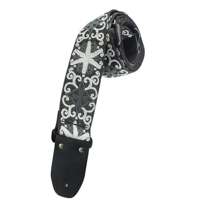 Henry Heller 2" Jacquard Guitar Strap Webbing Black w/Silver Spinner
