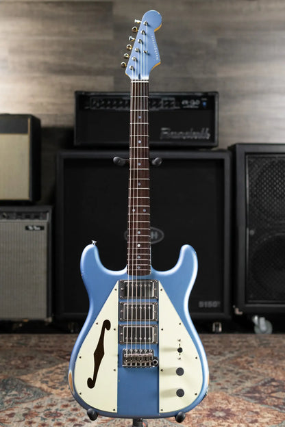 Nash Wayfarer Semi-Hollow Electric Guitar - Ice Blue Metallic with Hardshell Case