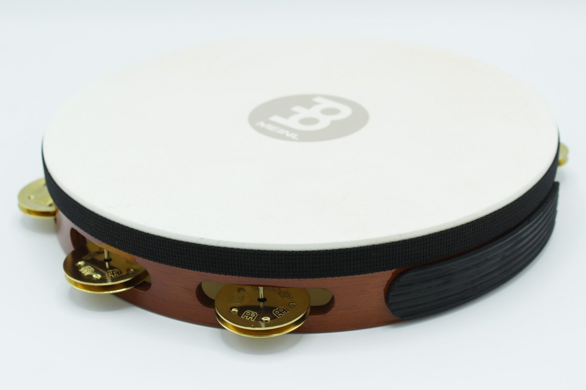 Meinl TAH1B-AB Headed Wood Tambourine Brass Jingles 1 Row African Brown