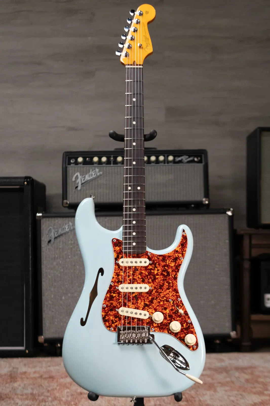 Fender American Professional II Stratocaster Thinline - Transparent Daphne Blue with Hardshell Case