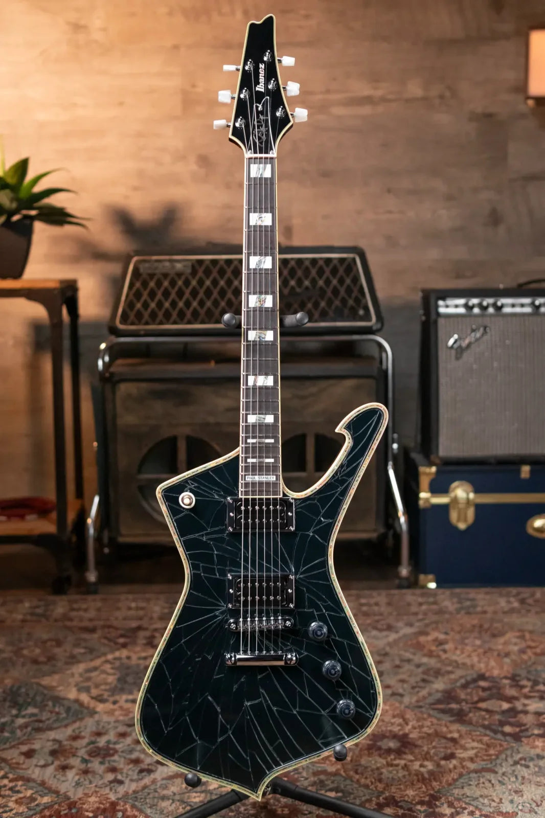 Ibanez PS3CM Paul Stanley Signature Model Electric Guitar - Black with Cracked Mirror Top with Hardshell Case