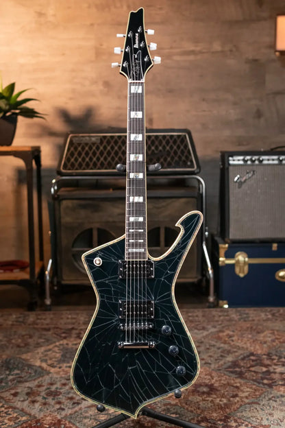Ibanez PS3CM Paul Stanley Signature Model Electric Guitar - Black with Cracked Mirror Top with Hardshell Case