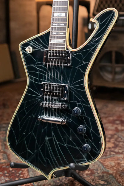 Ibanez PS3CM Paul Stanley Signature Model Electric Guitar - Black with Cracked Mirror Top with Hardshell Case