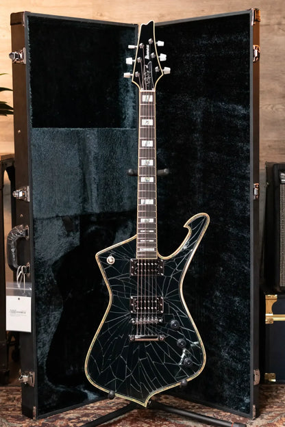 Ibanez PS3CM Paul Stanley Signature Model Electric Guitar - Black with Cracked Mirror Top with Hardshell Case