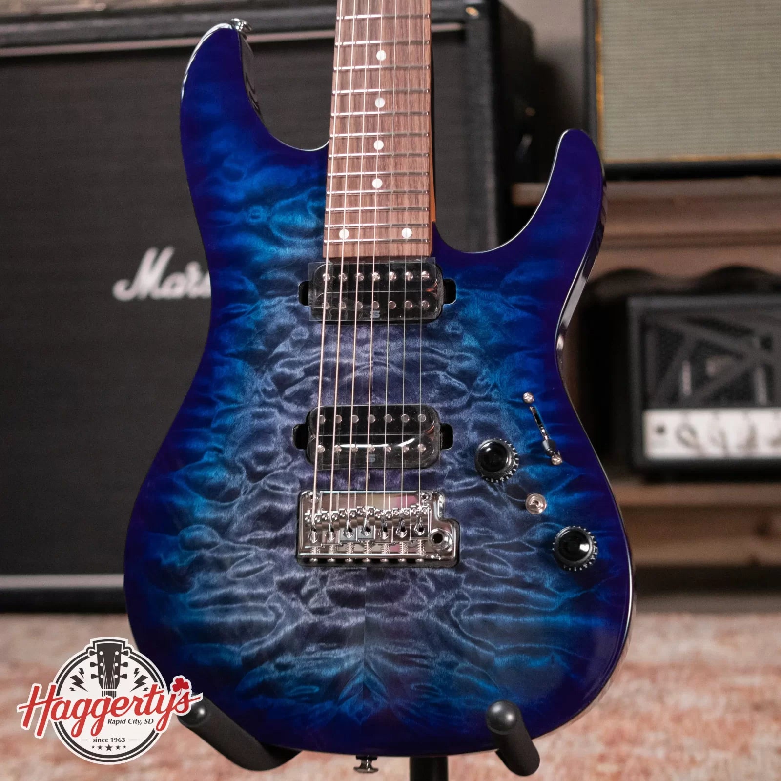 Ibanez AZ427P2QMTUB 7-String Electric Guitar - Twilight Blue Burst