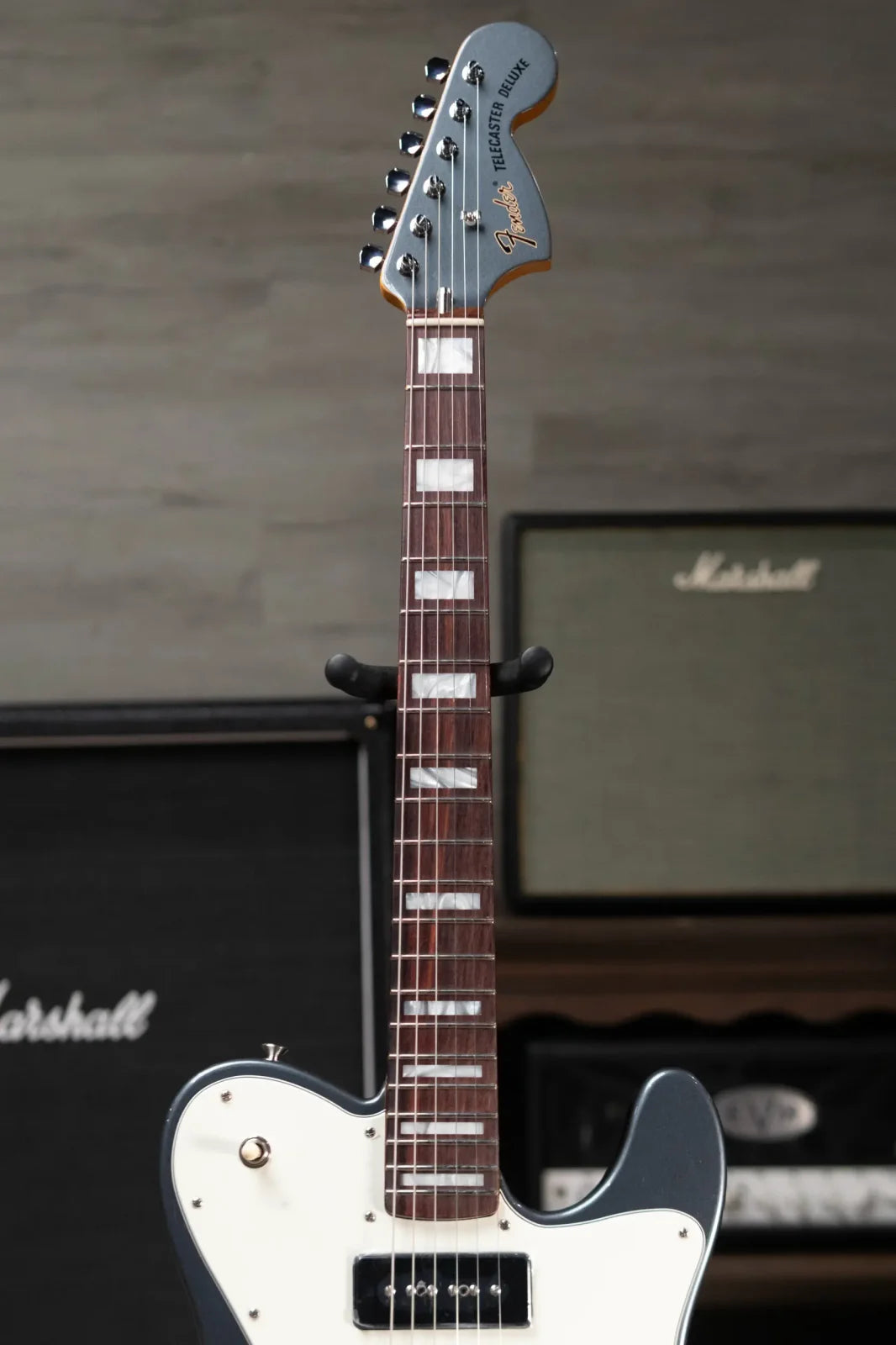 new 8.2 lb Fender Limited Edition Chris Shiflett Cleaver Telecaster Deluxe Charcoal Frost Metallic with Hardshell Case haggertys 04