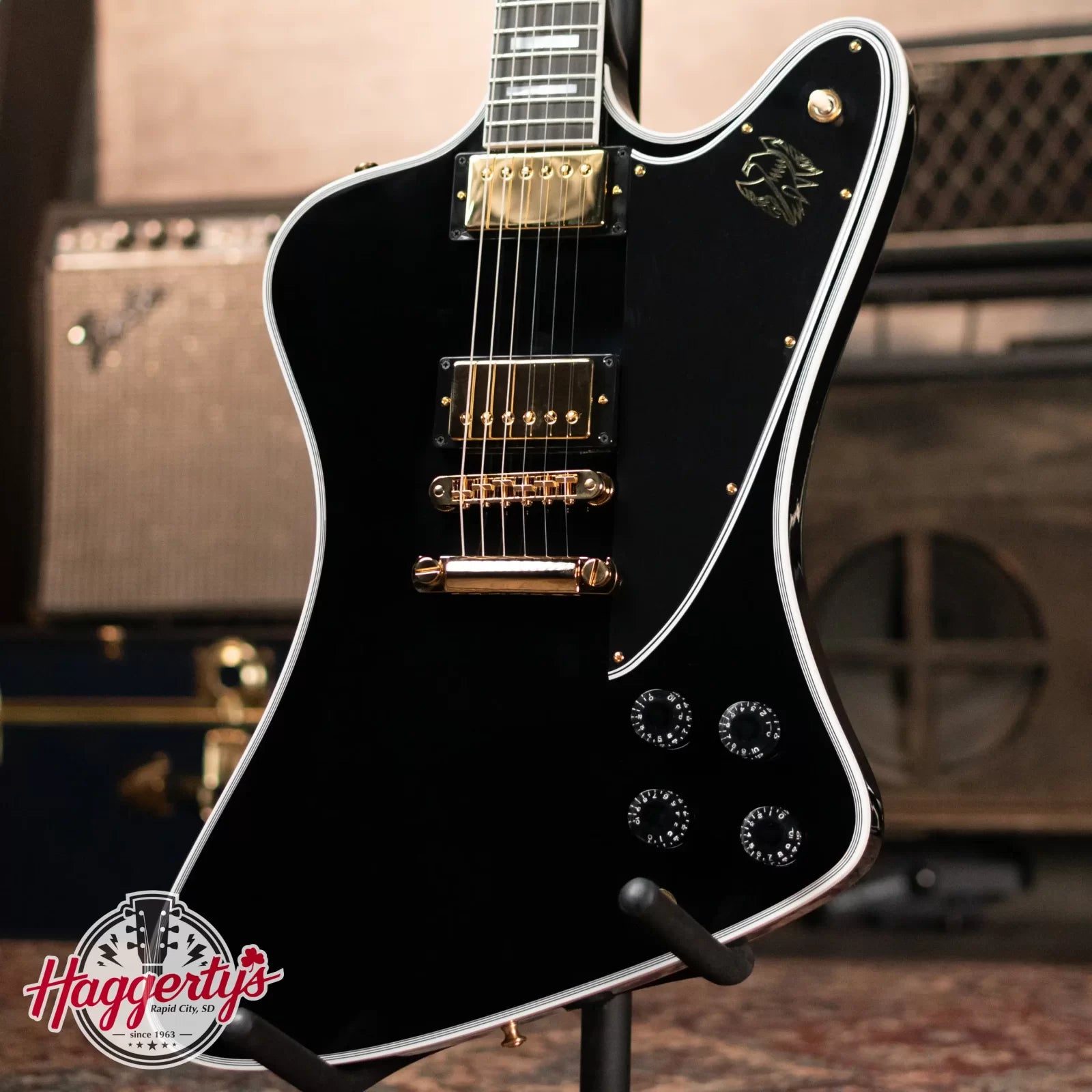Gibson Firebird Custom Shop, Ebony Fingerboard Electric Guitar - Gloss Ebony with Hardshell Case - Floor Model