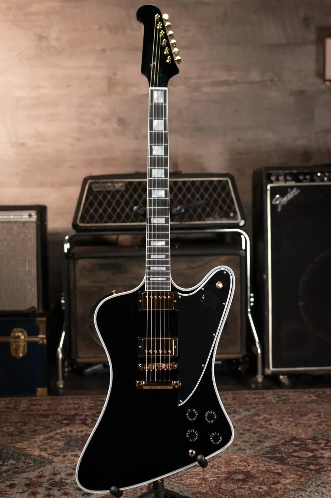 Gibson Firebird Custom Shop, Ebony Fingerboard Electric Guitar - Gloss Ebony with Hardshell Case - Floor Model