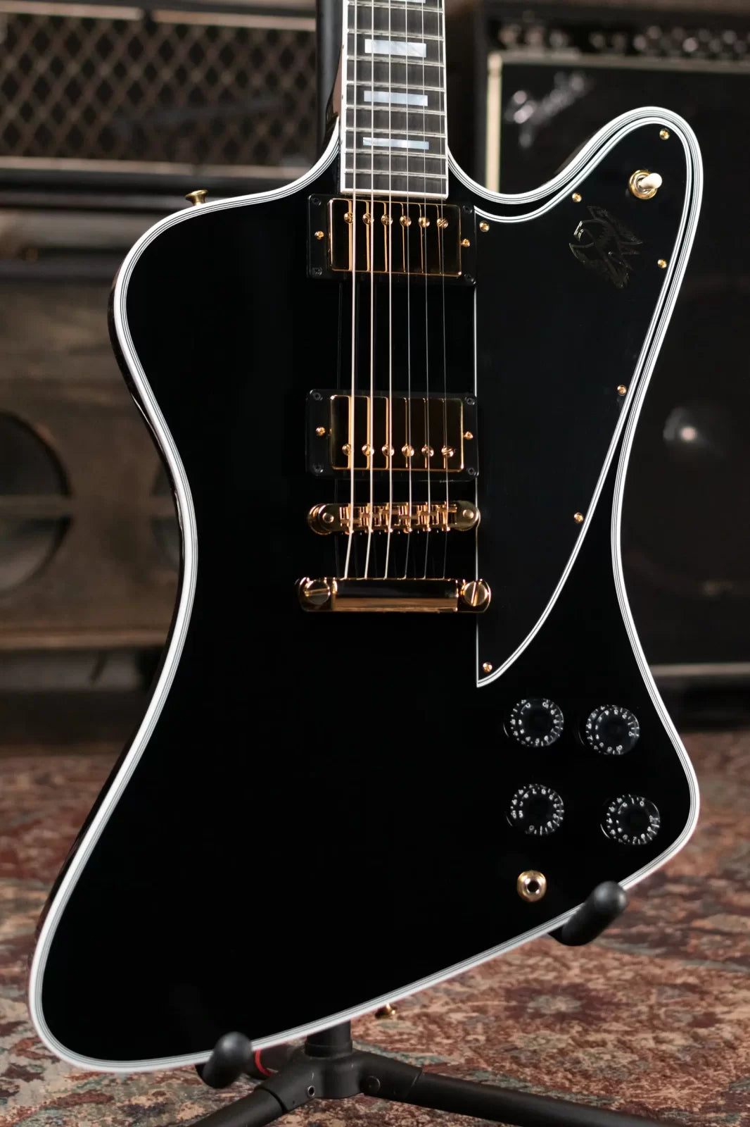 Gibson Firebird Custom Shop, Ebony Fingerboard Electric Guitar - Gloss Ebony with Hardshell Case - Floor Model
