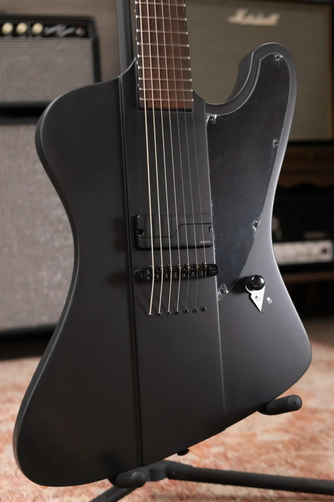 ESP LTD Phoenix-7 Baritone Black Metal Electric Guitar - Black Satin