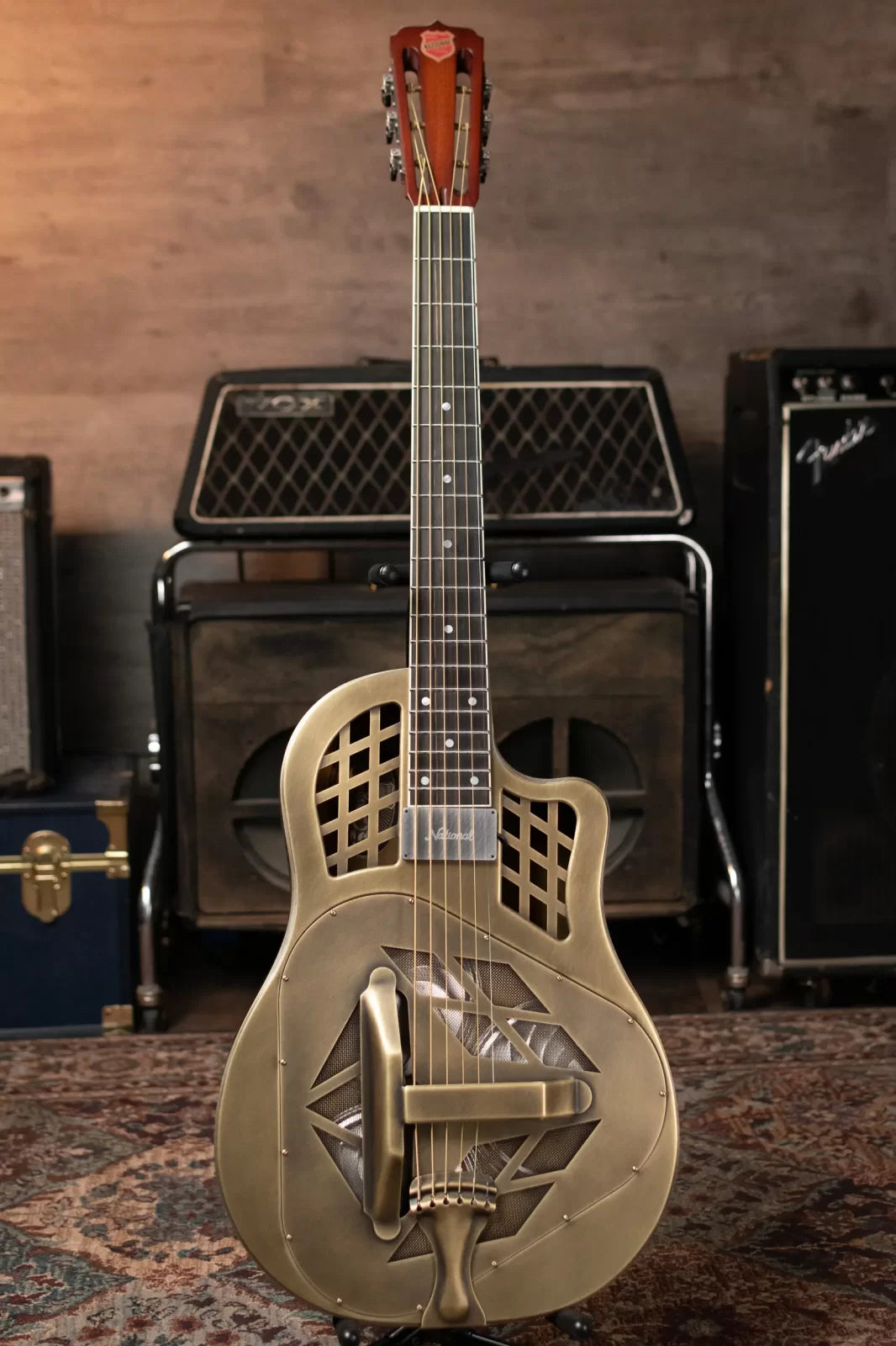 National Style 1 Baritone Tricone Resonator, Slimline Pickup - Antique Brass with Hardshell Case