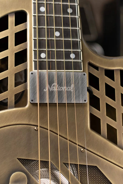 National Style 1 Baritone Tricone Resonator, Slimline Pickup - Antique Brass with Hardshell Case