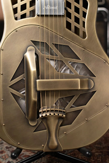 National Style 1 Baritone Tricone Resonator, Slimline Pickup - Antique Brass with Hardshell Case