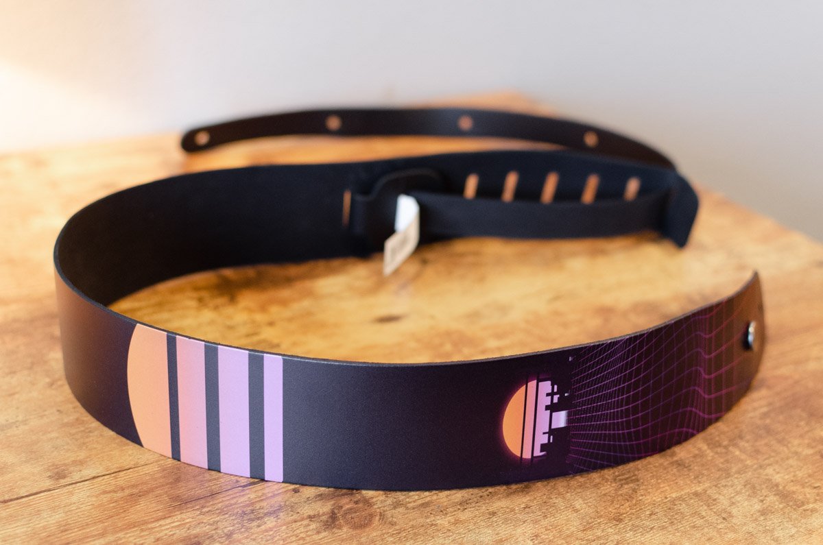 D'Addario Outrun Printed Leather Guitar Strap, Power Grid
