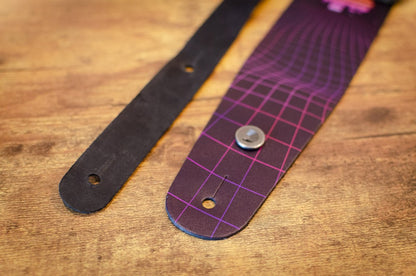 D'Addario Outrun Printed Leather Guitar Strap, Power Grid