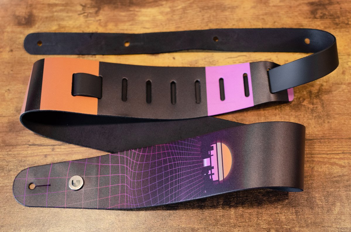 D'Addario Outrun Printed Leather Guitar Strap, Power Grid
