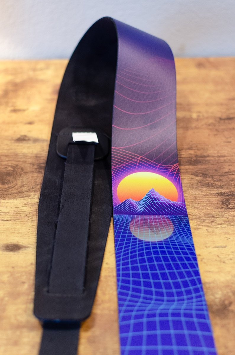 new D ADDARIO OUTRUN PRINTED LEATHER GUITAR STRAP SUNSET haggertys 7