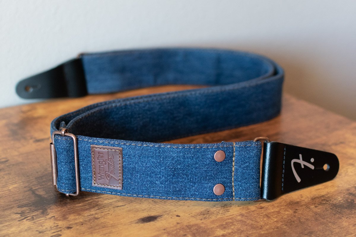 new Fender X Wrangler Denim Strap Indigo haggertys 3
