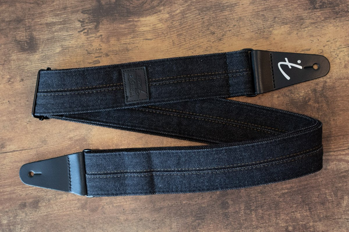 Fender X Wrangler Denim Strap, Washed Black Stitch