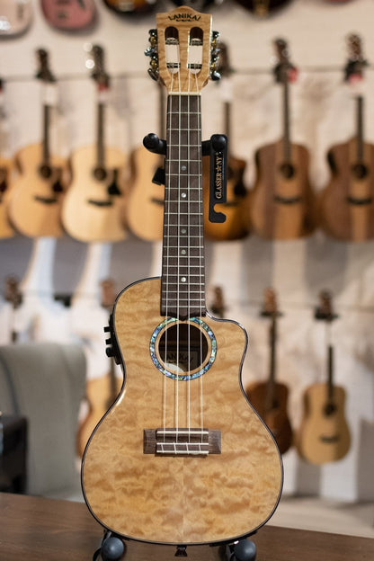 Lanikai QM-NACEC Quilted Maple Natural Concert Ukulele Cutaway with Electronics