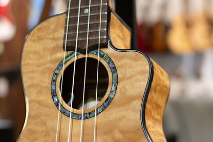 Lanikai QM-NACEC Quilted Maple Natural Concert Ukulele Cutaway with Electronics
