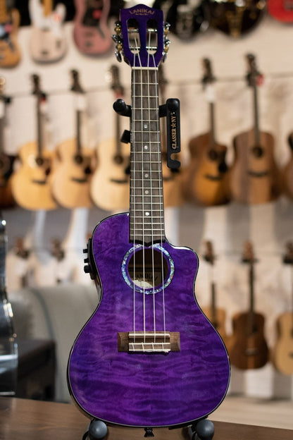 Lanikai QM-PUCEC Quilted Maple Purple Concert Ukulele Cutaway with Electronics