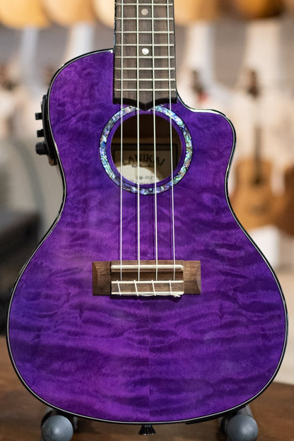 Lanikai QM-PUCEC Quilted Maple Purple Concert Ukulele Cutaway with Electronics