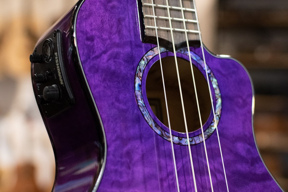 Lanikai QM-PUCEC Quilted Maple Purple Concert Ukulele Cutaway with Electronics