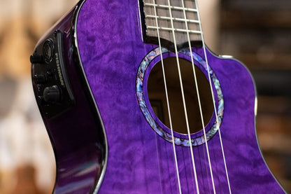 Lanikai QM-PUCEC Quilted Maple Purple Concert Ukulele Cutaway with Electronics