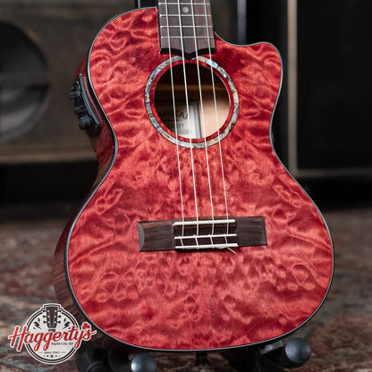 new Lanikai QM RDCET Quilted Maple Red Tenor Ukulele Cutaway w Electronics Gig Bag haggertys 01
