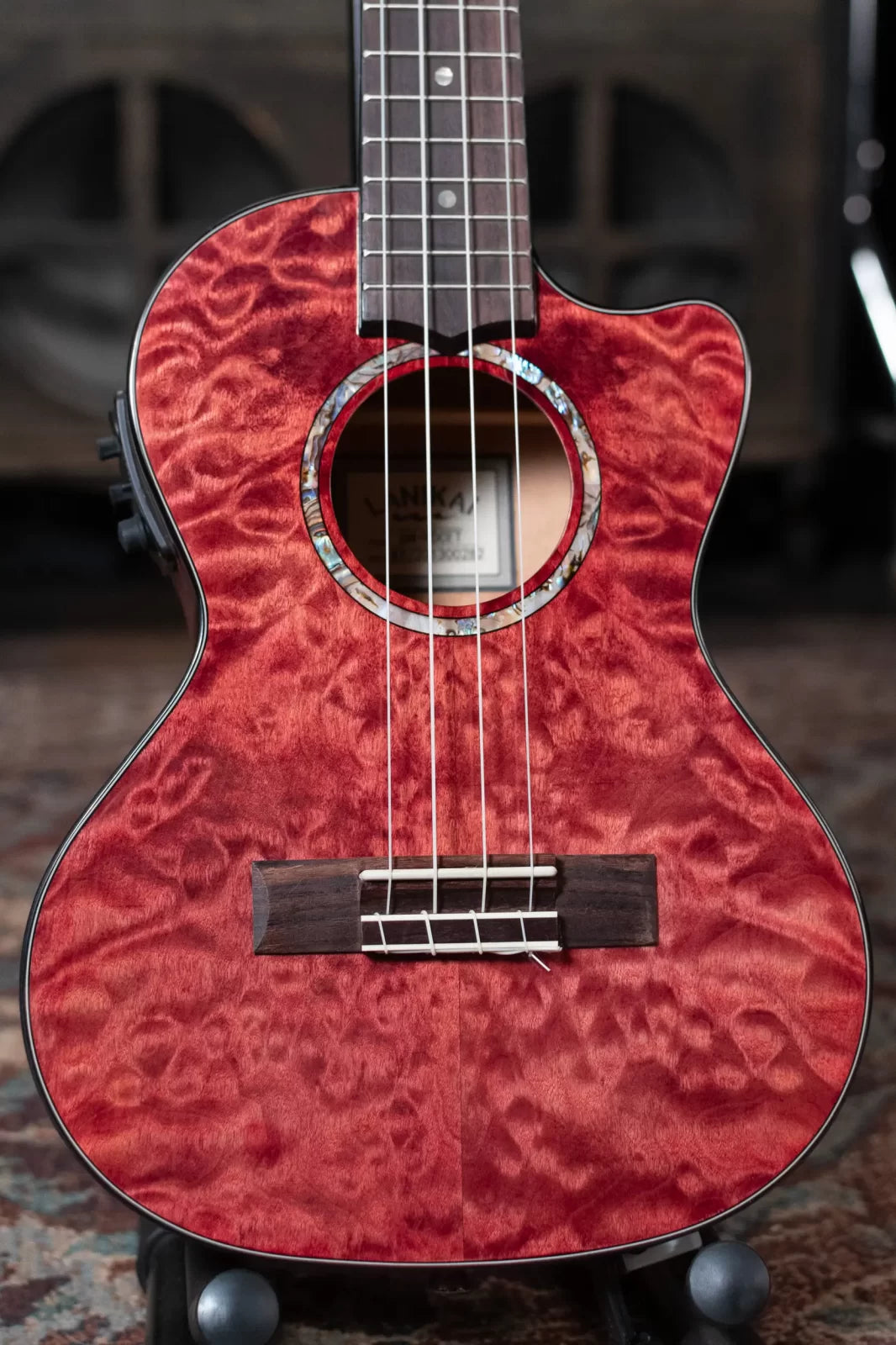 Lanikai QM-RDCET Quilted Maple Red Tenor Ukulele Cutaway w/Electronics & Gig Bag