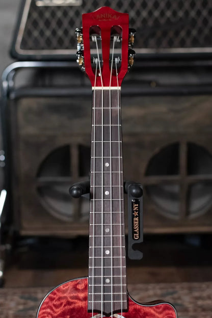 Lanikai QM-RDCET Quilted Maple Red Tenor Ukulele Cutaway w/Electronics & Gig Bag