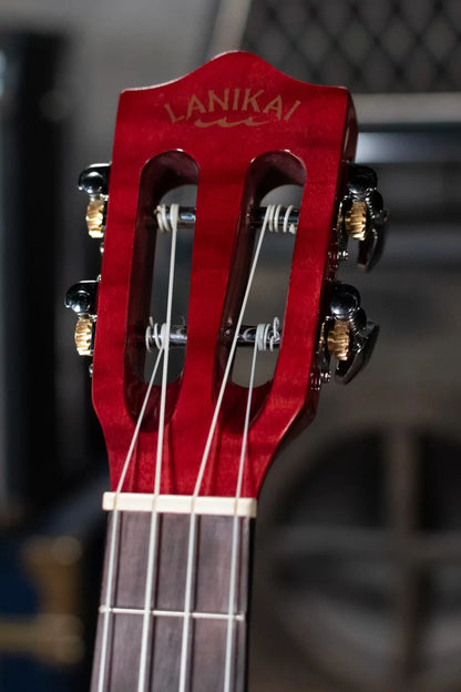 Lanikai QM-RDCET Quilted Maple Red Tenor Ukulele Cutaway w/Electronics & Gig Bag