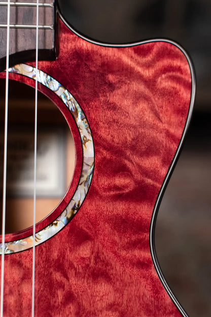 Lanikai QM-RDCET Quilted Maple Red Tenor Ukulele Cutaway w/Electronics & Gig Bag