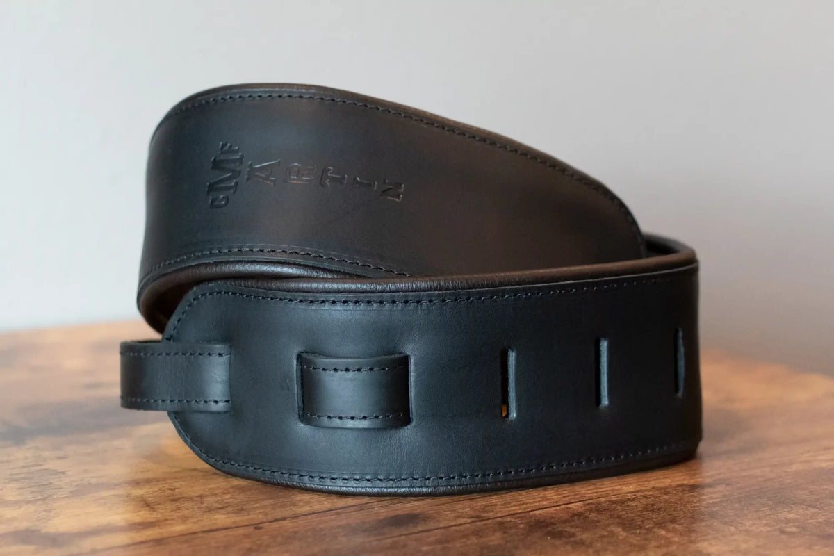 new Martin Premium Rolled Leather Guitar Strap Black haggertys 2