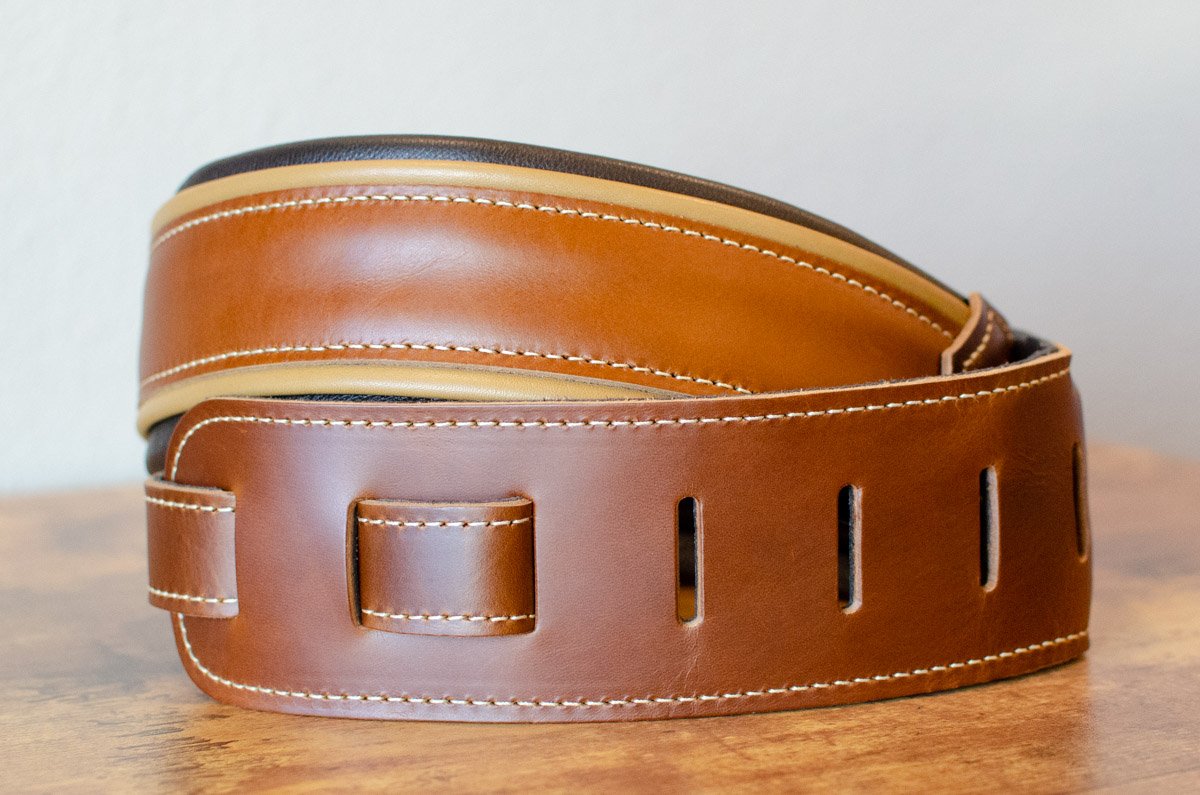 Taylor Century 2.5" Leather Guitar Strap, Medium Brown/Butterscotch/Black
