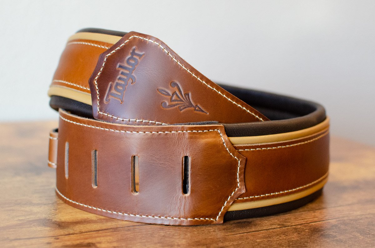 Taylor Century 2.5" Leather Guitar Strap, Medium Brown/Butterscotch/Black