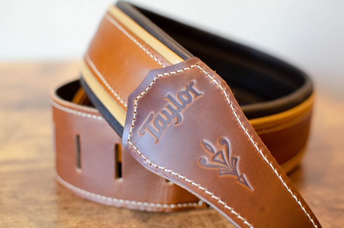 Taylor Century 2.5" Leather Guitar Strap, Medium Brown/Butterscotch/Black