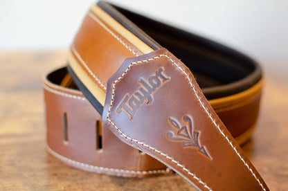 Taylor Century 2.5" Leather Guitar Strap, Medium Brown/Butterscotch/Black