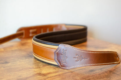 Taylor Century 2.5" Leather Guitar Strap, Medium Brown/Butterscotch/Black