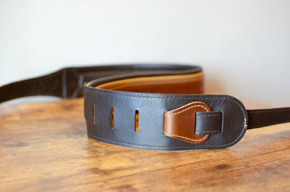 Taylor Century 2.5" Leather Guitar Strap, Medium Brown/Butterscotch/Black