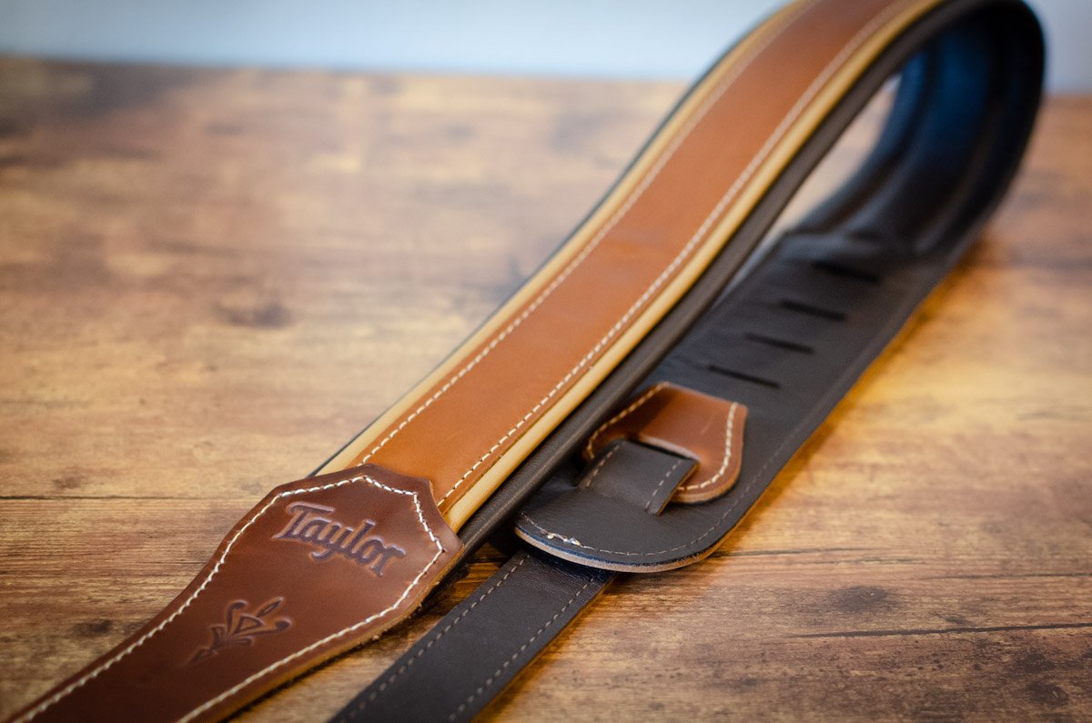 Taylor Century 2.5" Leather Guitar Strap, Medium Brown/Butterscotch/Black