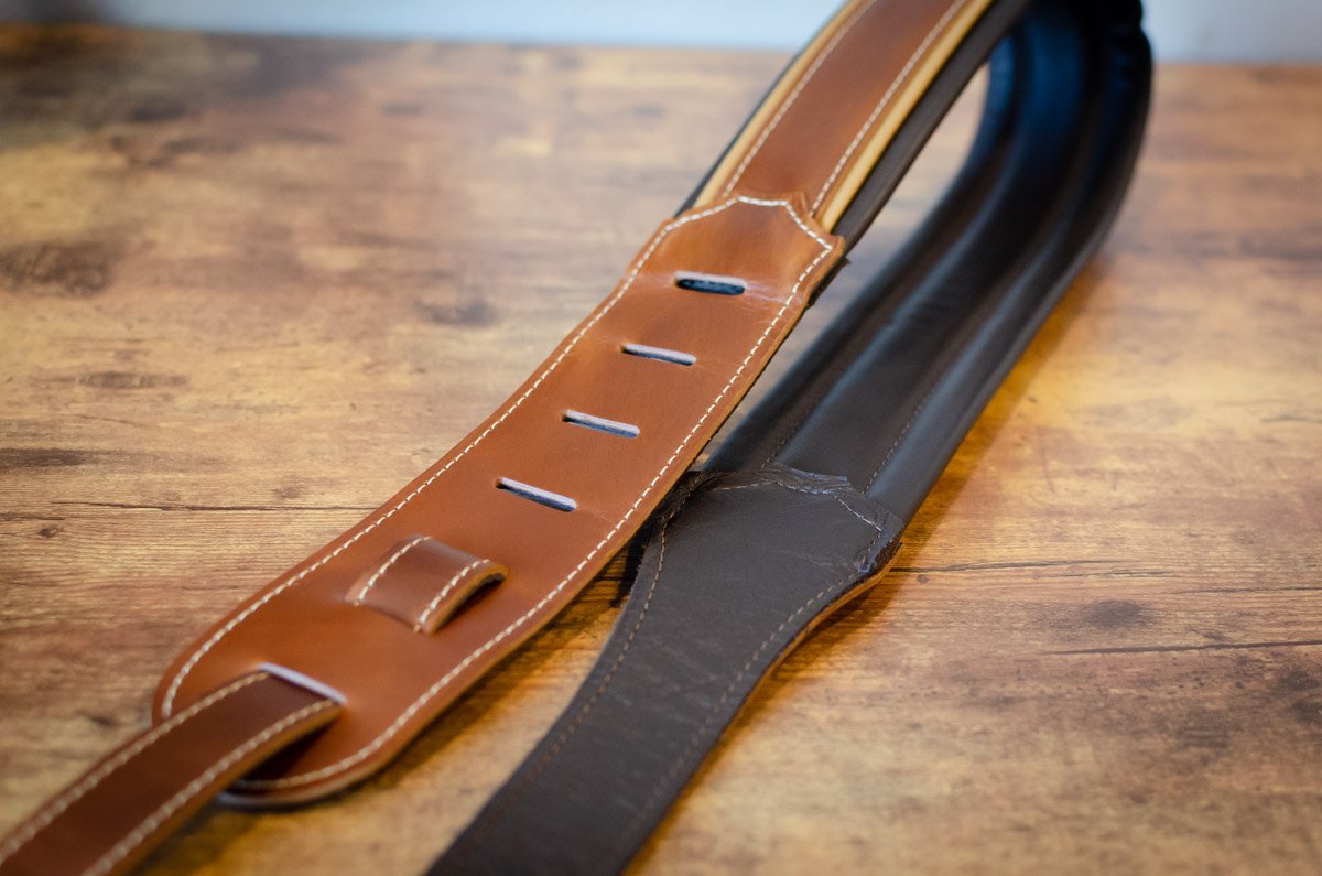 Taylor Century 2.5" Leather Guitar Strap, Medium Brown/Butterscotch/Black