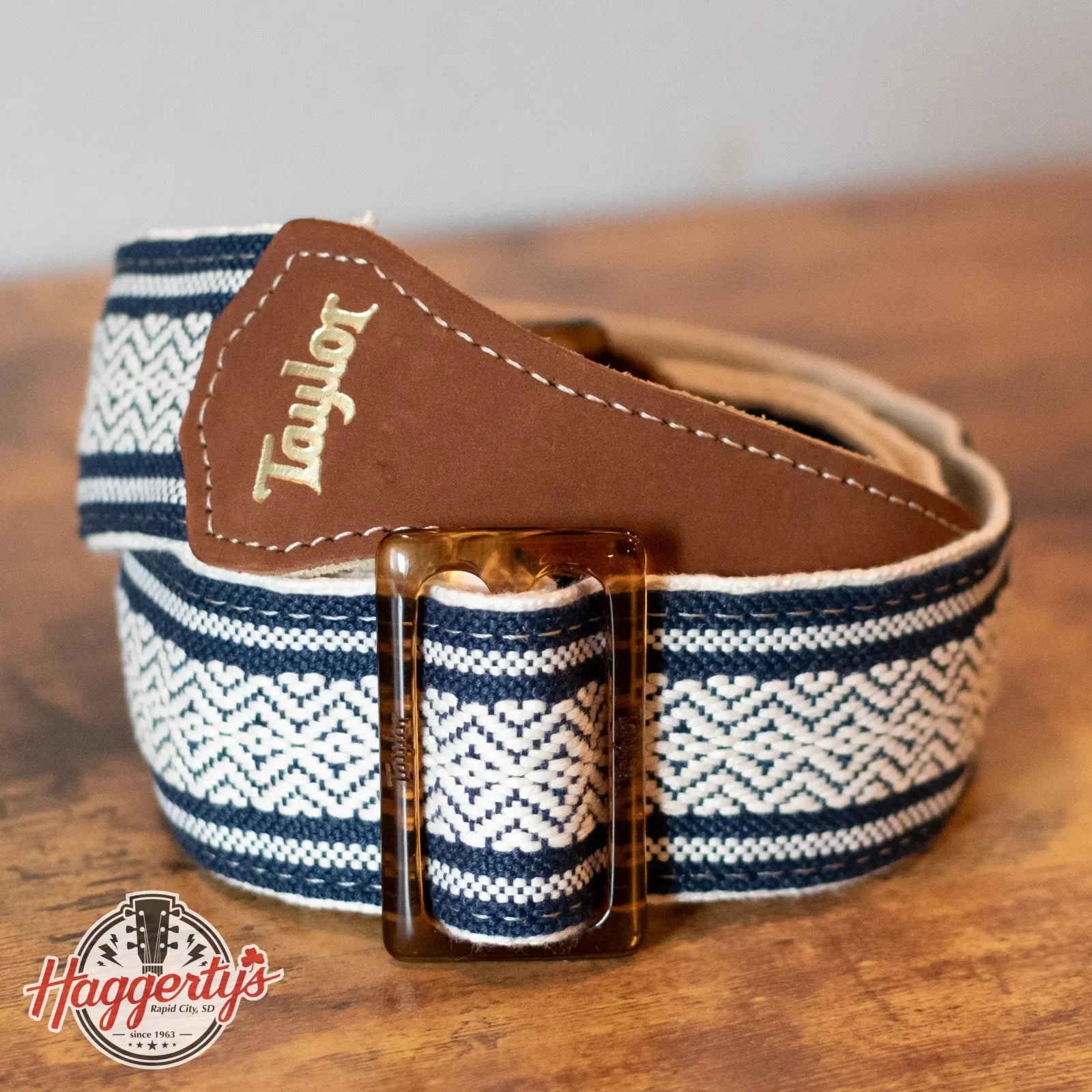 Taylor Academy Guitar Strap - White/Blue Jacquard Cotton 2"