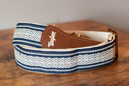 Taylor Academy Guitar Strap - White/Blue Jacquard Cotton 2"
