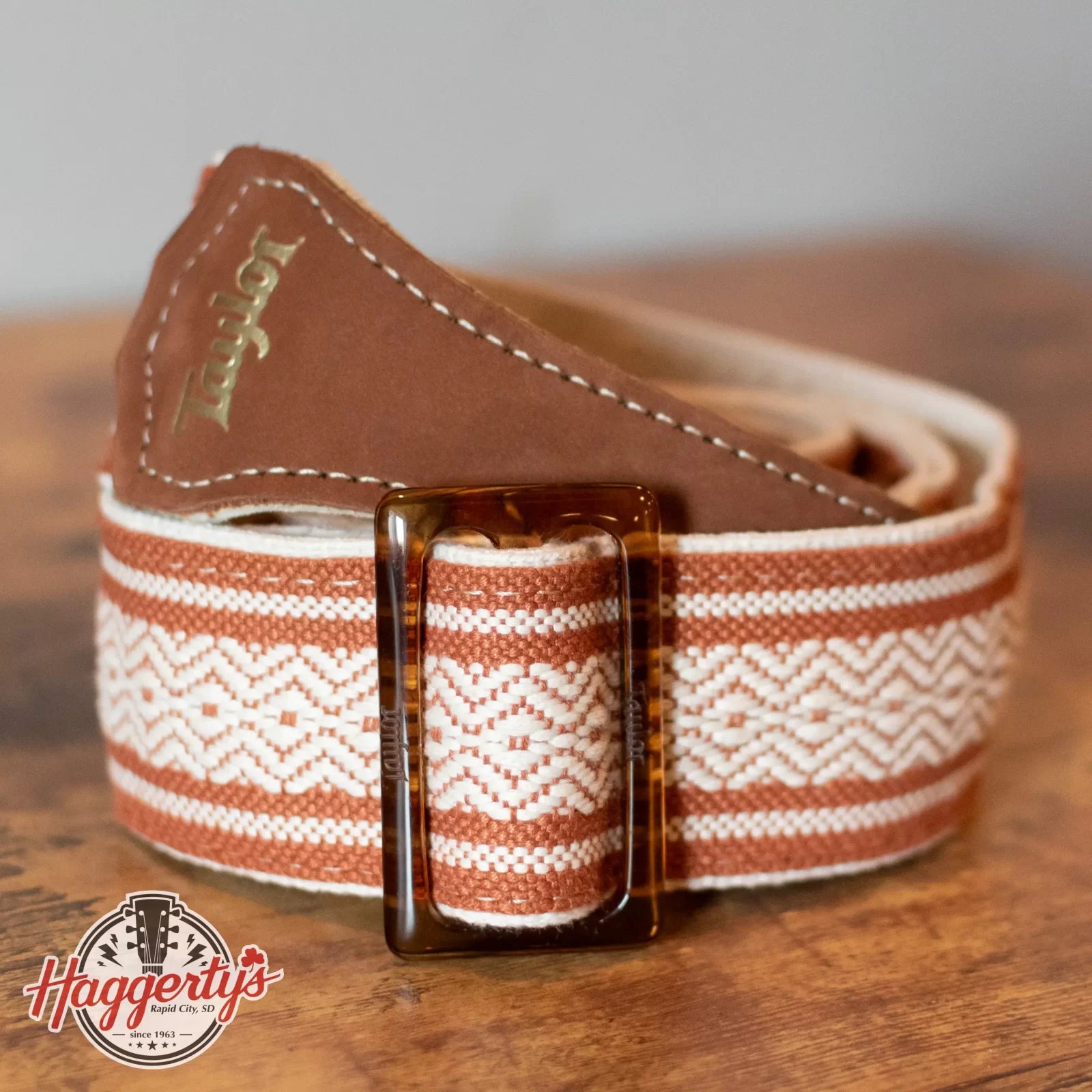 Taylor Academy Guitar Strap - White/Brown Jacquard Cotton - 2"