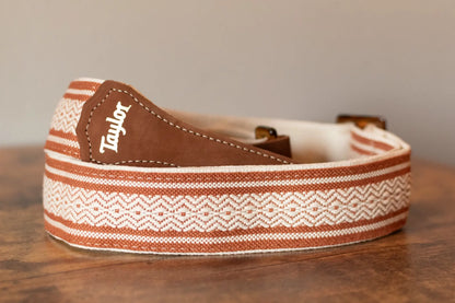 Taylor Academy Guitar Strap - White/Brown Jacquard Cotton - 2"