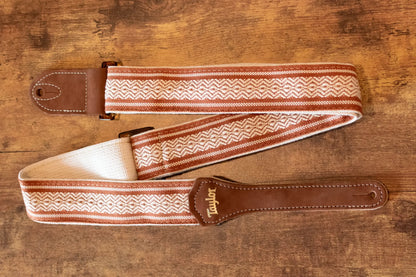 Taylor Academy Guitar Strap - White/Brown Jacquard Cotton - 2"