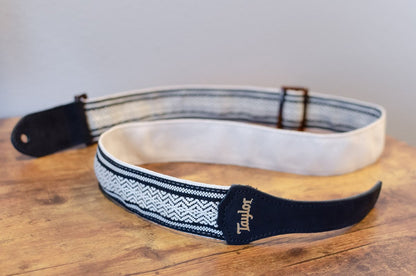 Taylor Academy Guitar Strap, White/Black Jacquard Cotton 2"